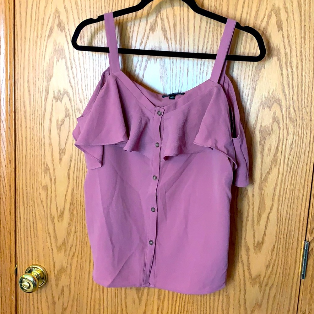 Mauve pink, flowy, open shoulder top